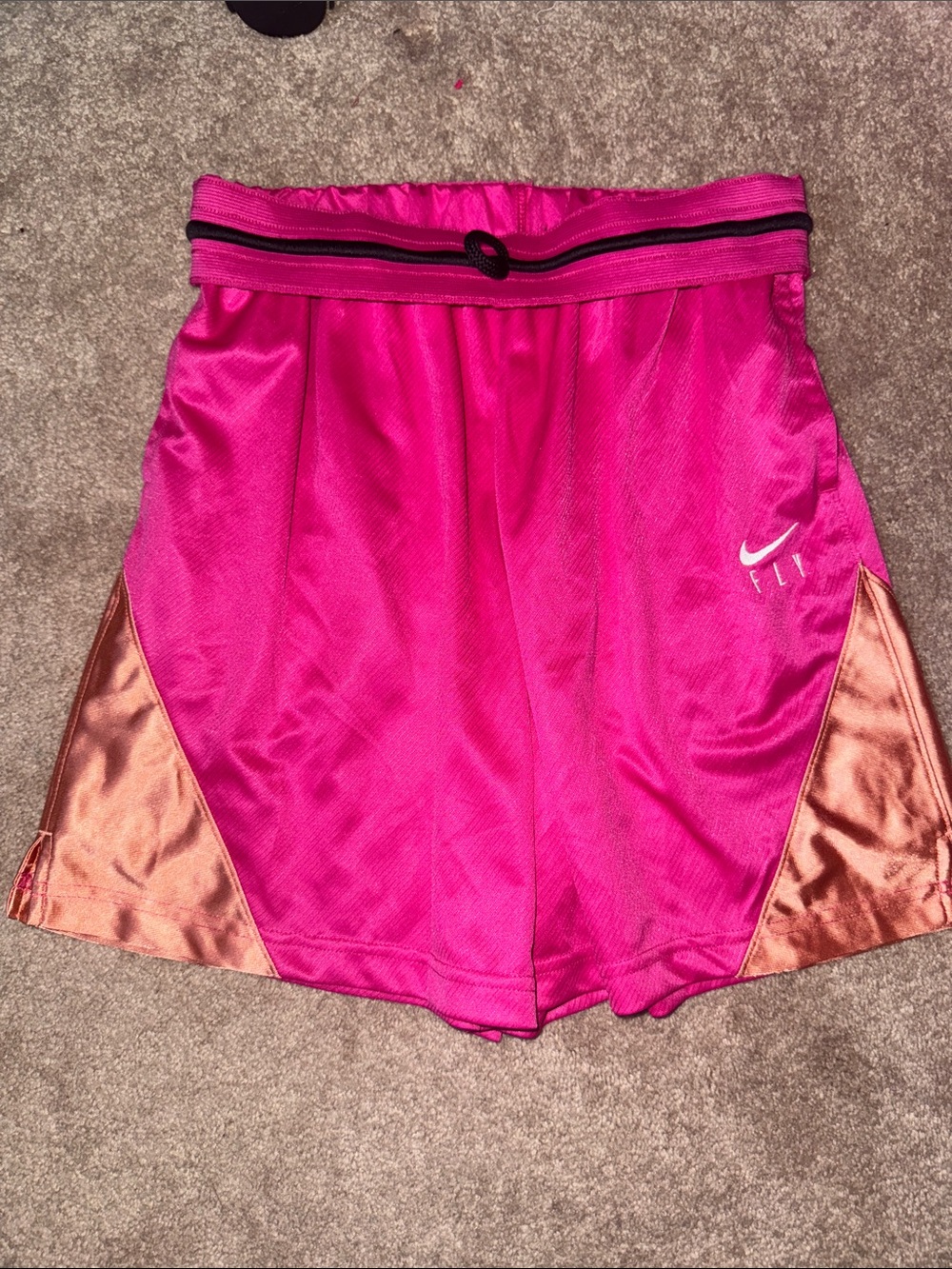 Nike Women's Hot Pink Athletic Shorts with Rose Gold Panels